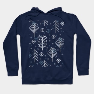 Pattern with winter forest and snowflakes Hoodie